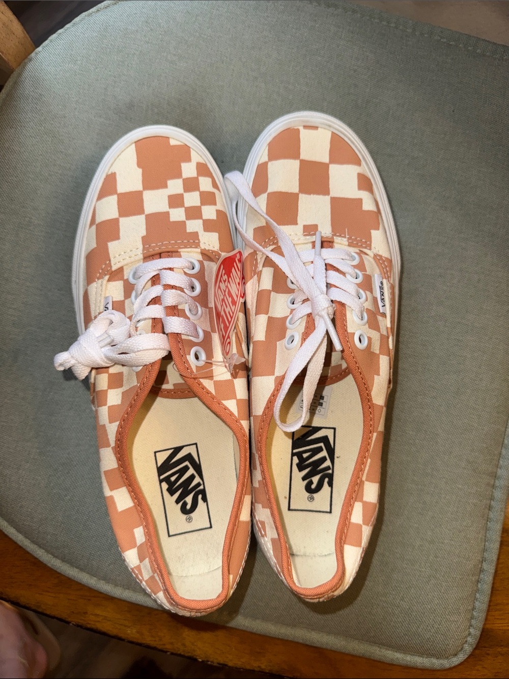 Vans Peach and Cream Checkerboard Platform Authentic Sneakers
